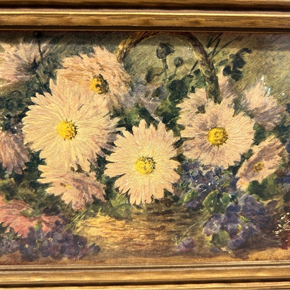 Vintage Framed Floral Still Life Print with Gold textured Wooden Frame - Picture 2 of 6